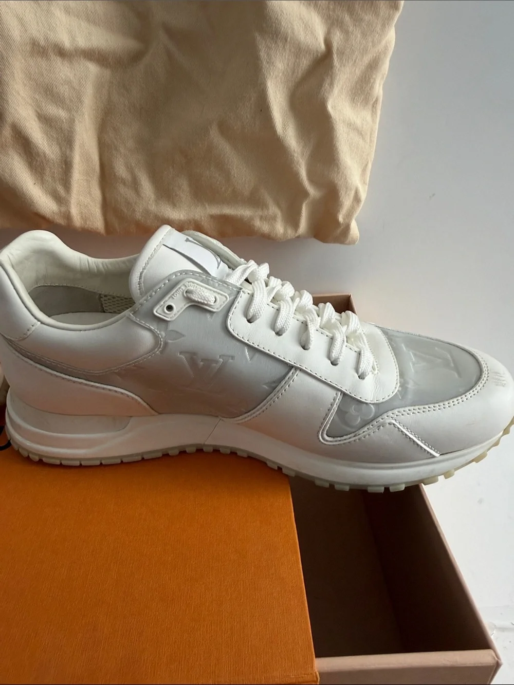 Louis Vuitton Men’s White and Light Gray LV Run Away Sneakers LV women’s 9